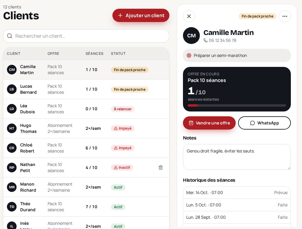 Écran Fiche client de Arenko
